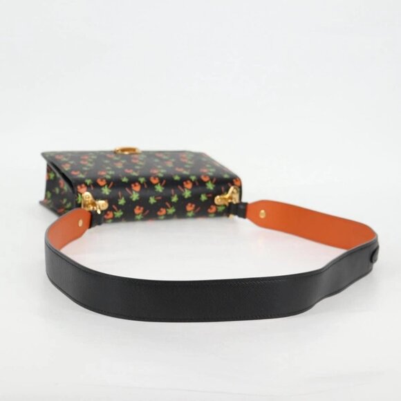 PRADA Shoulder Bag Leather Black Gold Auth - Picture 8 of 16